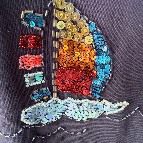 Quacker Factory Sequin Sailing Nautical Navy Blue Pullover - Picture 6 of 10